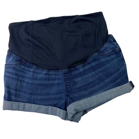 Isabel Maternity Size 18 Over Belly Rolled Hem Midi Short Denim Jean Shorts - Picture 1 of 4
